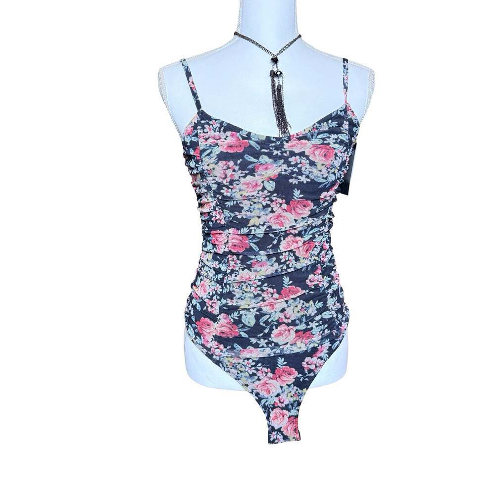 Free Press Clothing Floral Ruched Mesh Bodysuit Size S - Picture 2 of 9